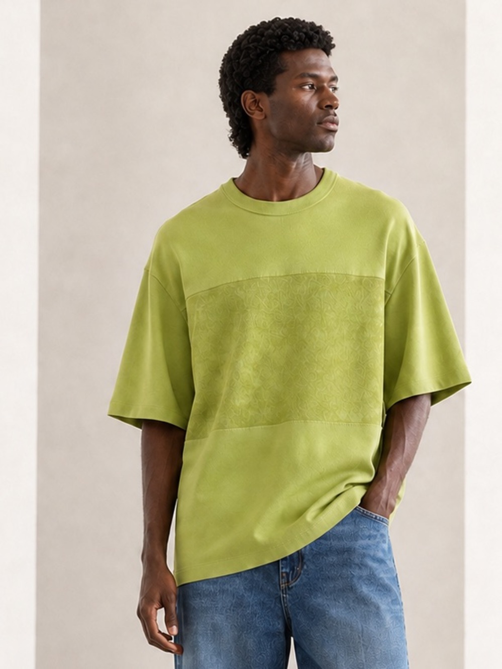 COS Oversized Terry Panel Cotton Sweatshirt Tee Lime Green Size S